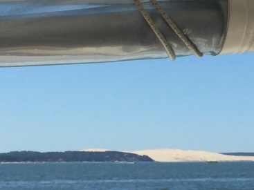 View of the Dunes de Pilat, the highest in Europe, from the ferry.